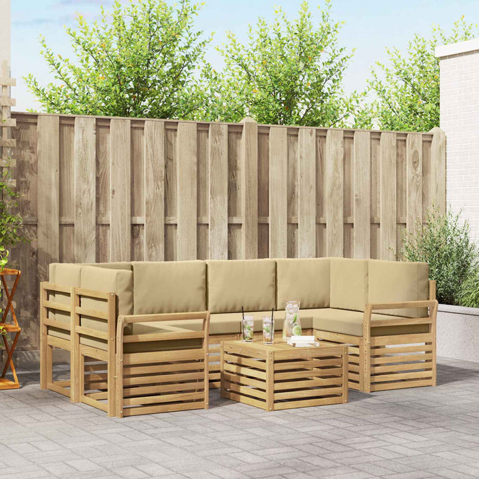 Set de canapele de exterior cu pernă 7 pcs Alb și Bej Poliester - WALTI WALTI