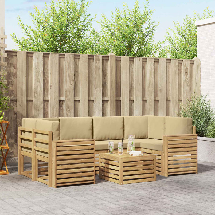 Set de canapele de exterior cu pernă 7 pcs Alb și Bej Poliester - WALTI WALTI