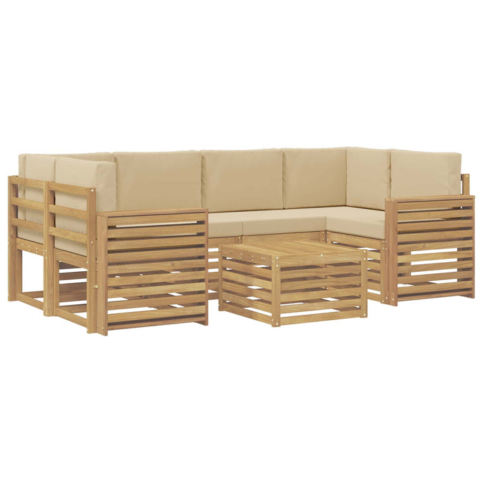 Set de canapele de exterior cu pernă 7 pcs Alb și Bej Poliester - WALTI WALTI