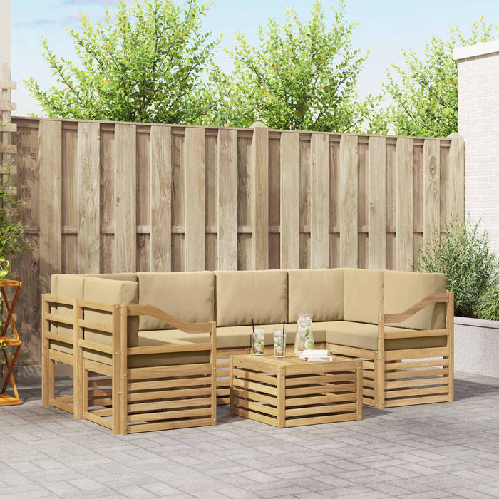 Set de canapele de exterior cu pernă 7 pcs Alb și Bej Poliester WALTI