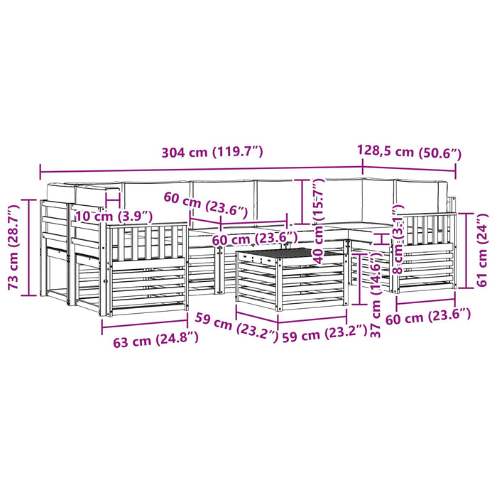 Set de canapele de exterior cu pernă 8 pcs Alb și Bej Poliester WALTI