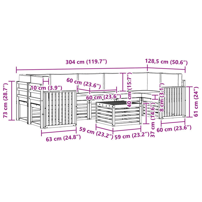 Set de canapele de exterior cu pernă 8 pcs Alb și Bej Poliester WALTI