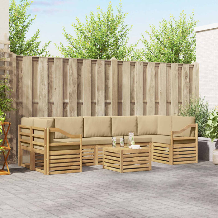 Set de canapele de exterior cu pernă 8 pcs Alb și Bej Poliester WALTI