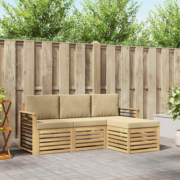 Set de canapele de exterior cu pernă 4 pcs Alb și Bej Poliester WALTI