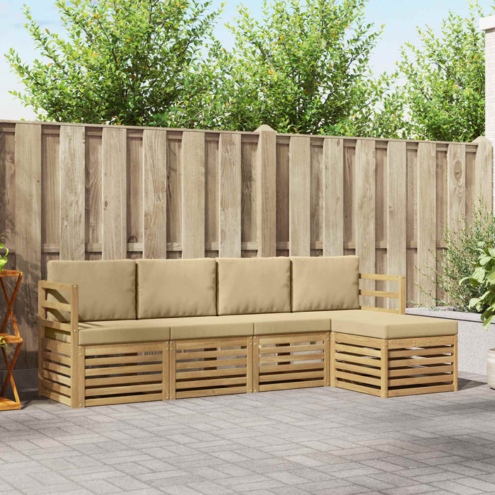 Set de canapele de exterior cu pernă 5 pcs Alb și Bej Poliester WALTI