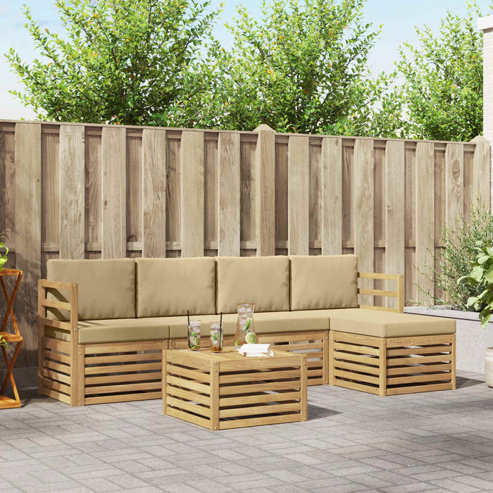 Set de canapele de exterior cu pernă 6 pcs Alb și Bej Poliester WALTI