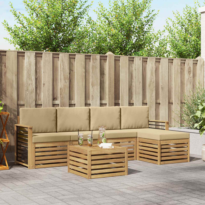 Set de canapele de exterior cu pernă 6 pcs Alb și Bej Poliester WALTI