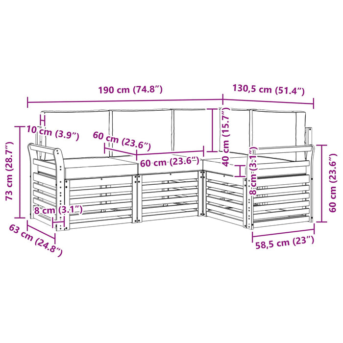 Seturi de canapele 4 pcs Alb și crem 190 x 130,5 x 73 cm - WALTI WALTI