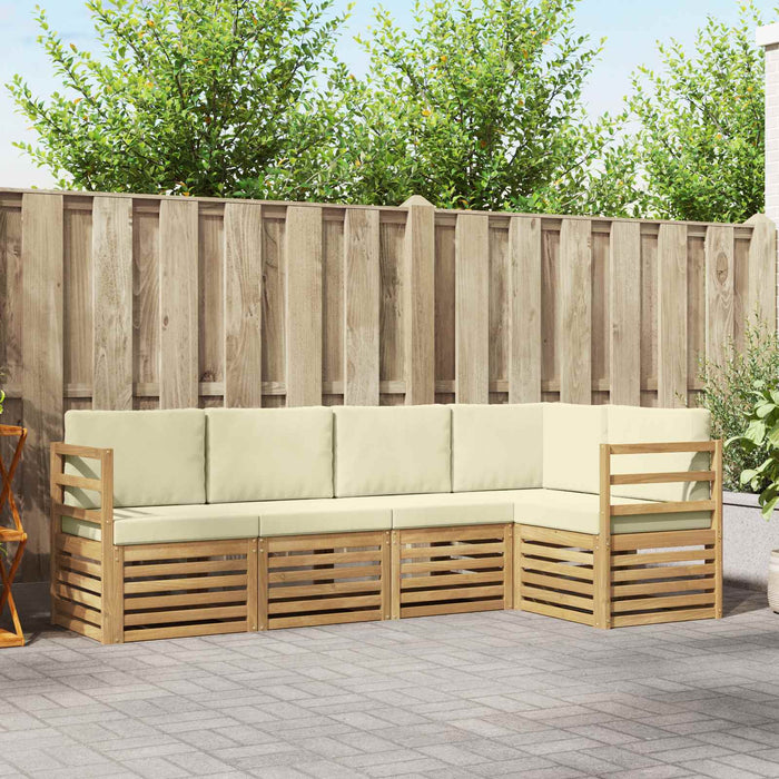 Set canapea sectională 5 pcs Alb și crem Lemn Solid de Acacia WALTI