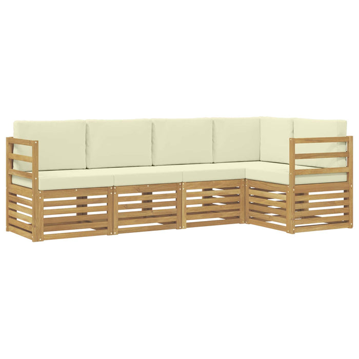 Set canapea sectională 5 pcs Alb și crem Lemn Solid de Acacia WALTI