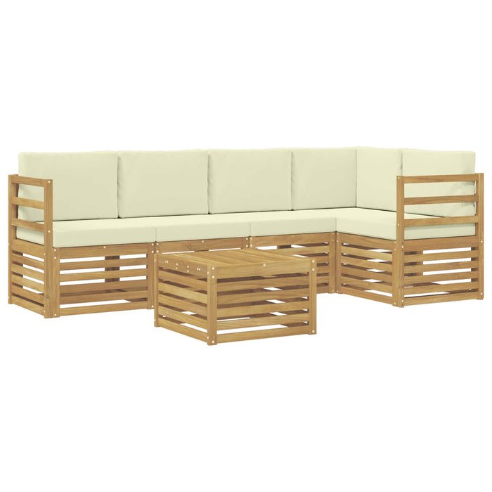Set canapea sectională 6 pcs Alb și crem Lemn Solid de Acacia WALTI