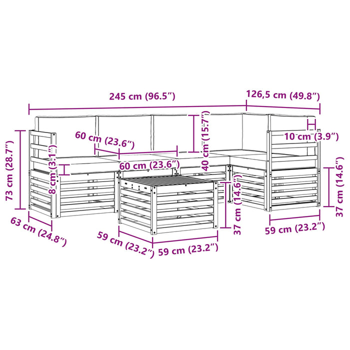 Set canapea sectională 6 pcs Alb și crem Lemn Solid de Acacia WALTI