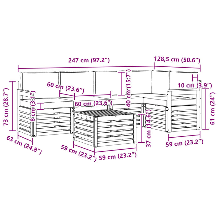 Set de canapele de exterior 6 pcs Alb și crem 59 x 59 x 37 cm WALTI
