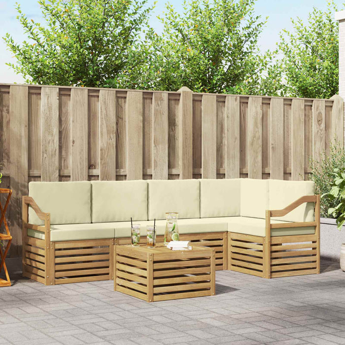 Set canapea sectională 6 pcs Alb și crem Lemn Solid de Acacia WALTI