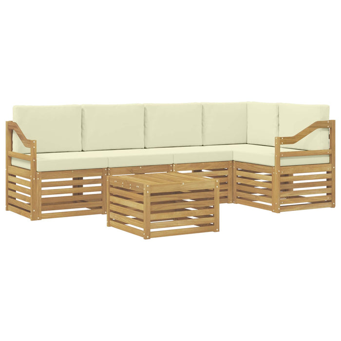 Set canapea sectională 6 pcs Alb și crem Lemn Solid de Acacia WALTI