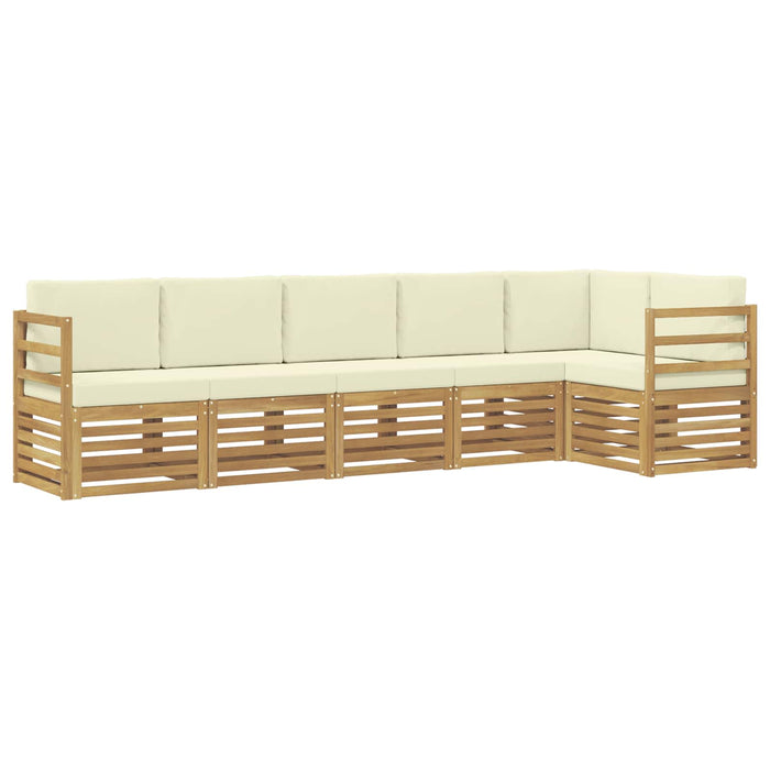 Set canapea sectională 6 pcs Alb și crem Lemn Solid de Acacia WALTI