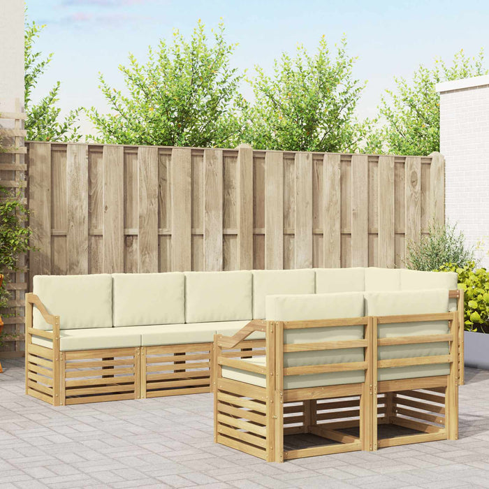 Seturi de canapele 8 pcs Alb și crem Lemn Solid de Acacia WALTI
