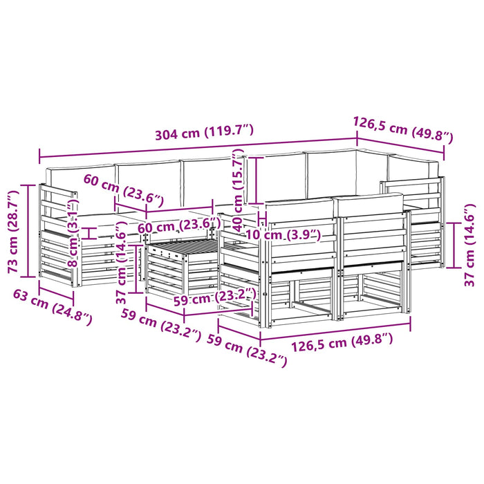 Set de canapele de exterior 9 pcs Alb și Bej 59 x 59 x 37 cm WALTI