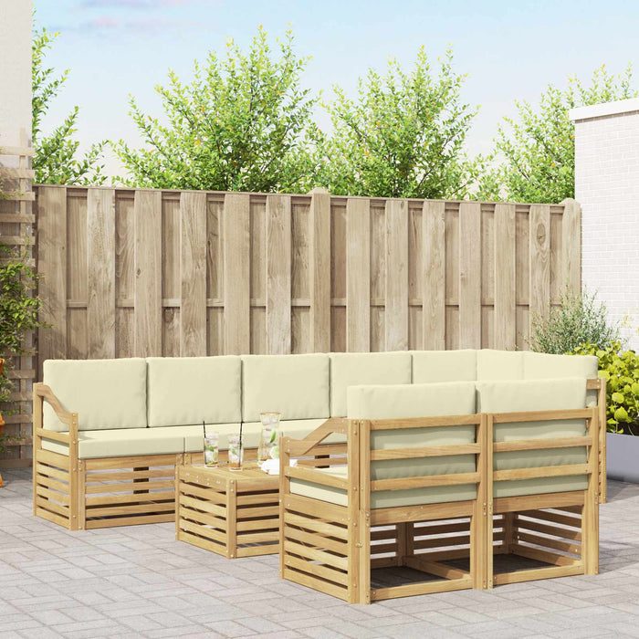 Seturi de canapele 9 pcs Alb și crem Lemn Solid de Acacia WALTI