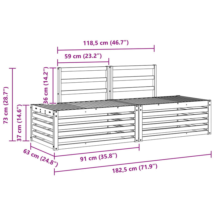Set de canapele de exterior 3 Bucată Alb 182,5 x 63 x 73 cm WALTI