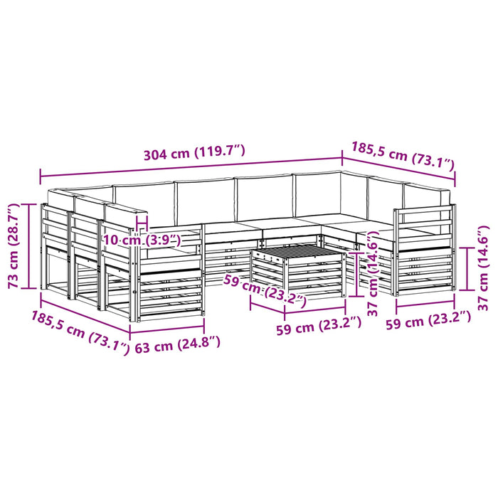 Seturi de canapele 10 pcs Alb și Bej 59 x 59 x 37 cm Poliester WALTI