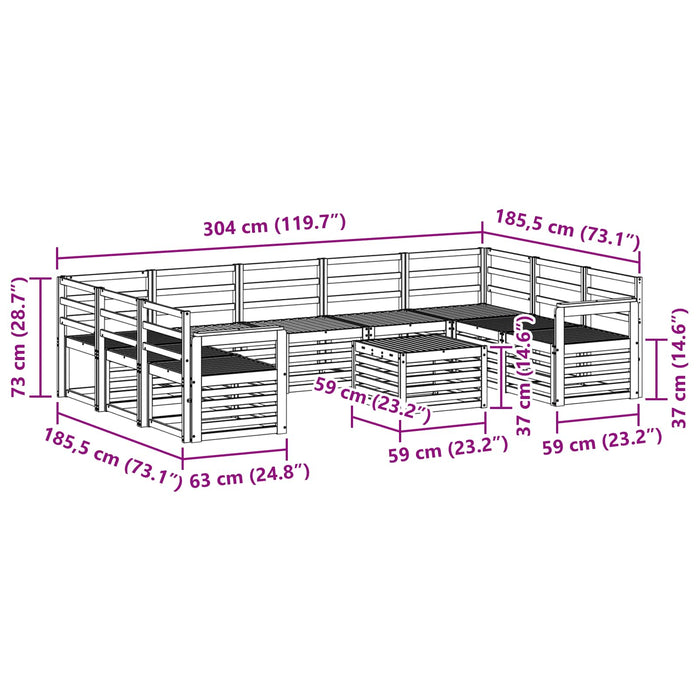 Set de canapele de exterior 10 pcs Alb 59 x 59 x 37 cm WALTI