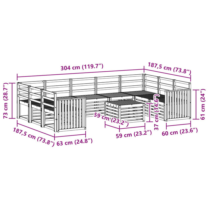 Set de canapele de exterior 10 pcs Alb 59 x 59 x 37 cm WALTI