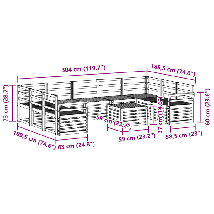 Set de canapele de exterior 10 pcs Alb 59 x 59 x 37 cm WALTI