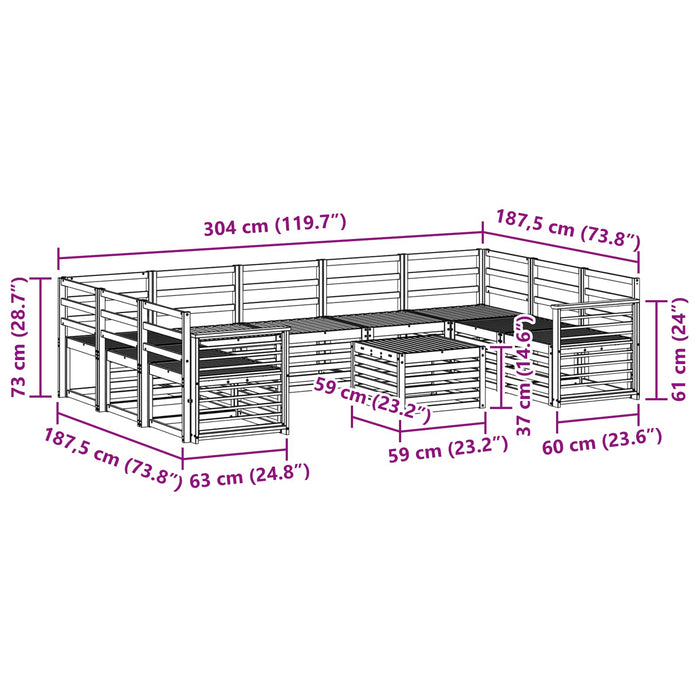 Set de canapele de exterior 10 pcs Alb 59 x 59 x 37 cm WALTI