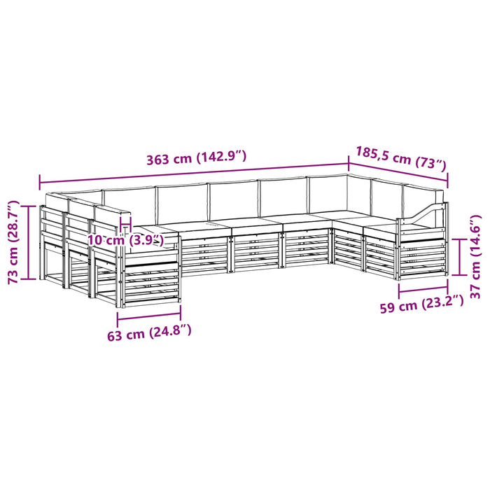 Set canapea sectională 10 pcs Alb și Bej 363 x 185,5 x 73 cm WALTI