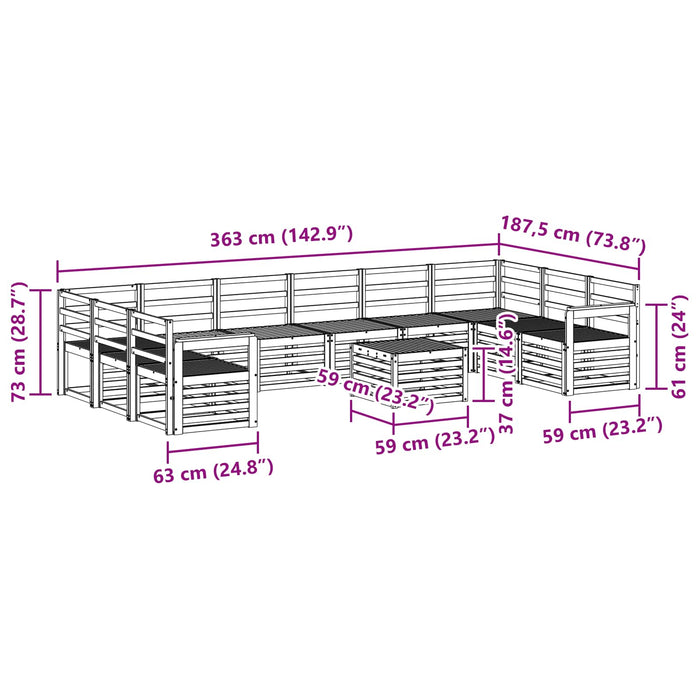 Set de canapele de exterior 11 pcs Alb 59 x 59 x 37 cm WALTI