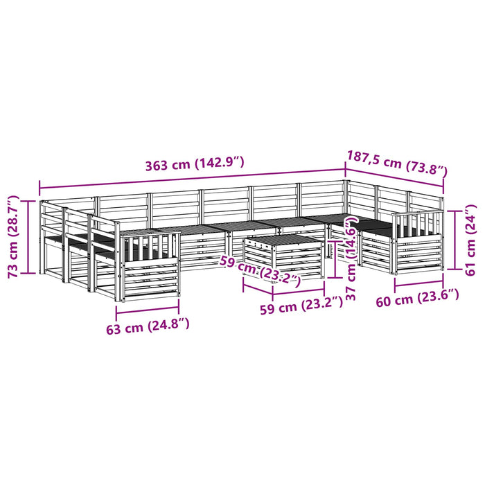 Set de canapele de exterior 11 pcs Alb 59 x 59 x 37 cm WALTI