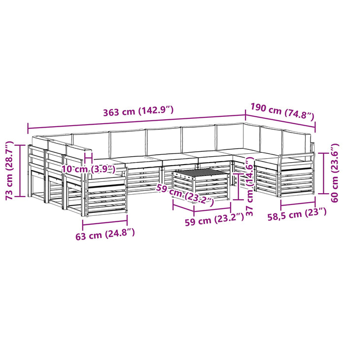 Set de canapele de exterior 11 pcs Alb și gri deschis WALTI