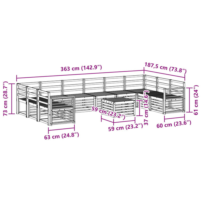 Set de canapele de exterior 11 pcs Alb 59 x 59 x 37 cm WALTI