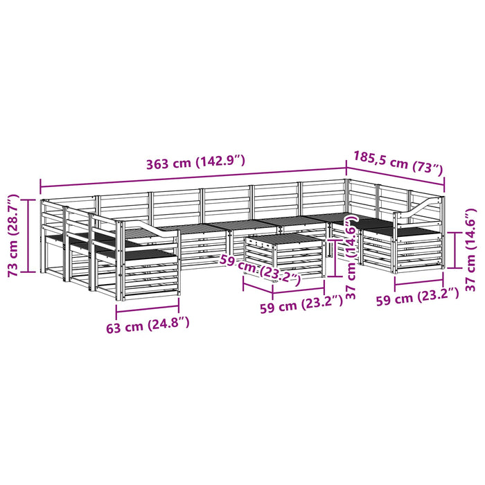 Set de canapele de exterior 11 pcs Alb 59 x 59 x 37 cm WALTI