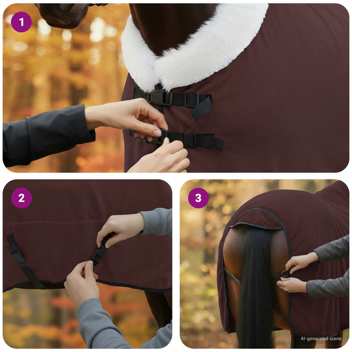 Pătură pentru cai Maro Întunecat Complet 155 cm Fleece polar - WALTI WALTI