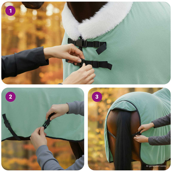 Pătură pentru cai Verde închis complet 85 cm Fleece polar - WALTI WALTI