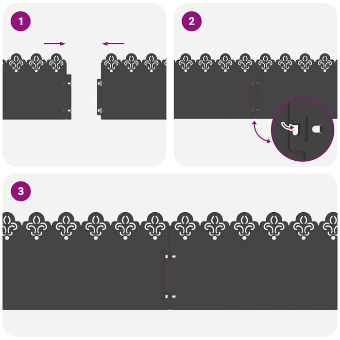 Borduri pentru gazon 20 pcs Negru 103 x 0,05 x 22 cm Oțel - WALTI WALTI