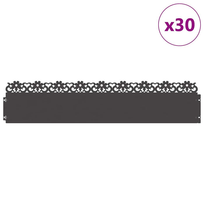 Borduri pentru gazon 30 pcs Negru 103 x 0,05 x 22 cm Oțel - WALTI WALTI