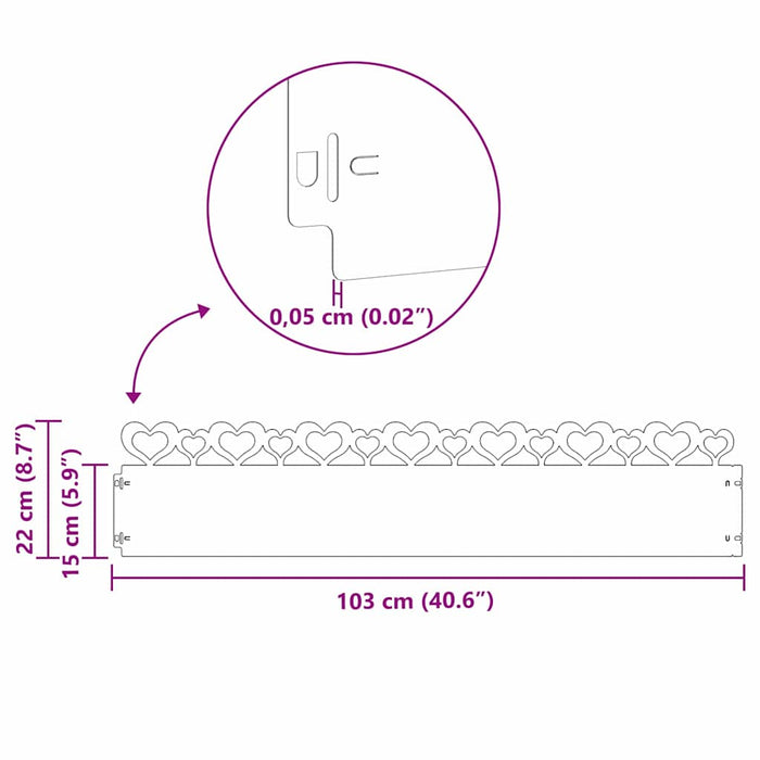 Borduri pentru gazon 10 pcs Negru 103 x 0,05 x 22 cm Oțel - WALTI WALTI