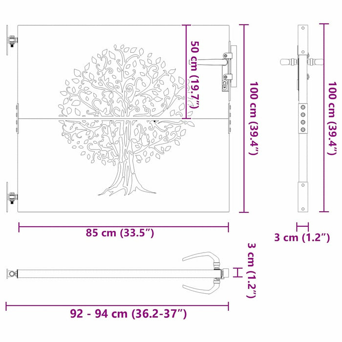 Poartă de grădină, Poartă de Grădină 85x75 cm Design Copac din Oțel Corten - WALTI WALTI