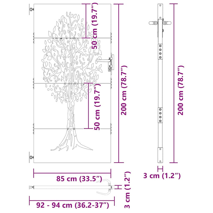 Poartă de grădină, Poartă de Grădină 85x75 cm Design Copac din Oțel Corten - WALTI WALTI