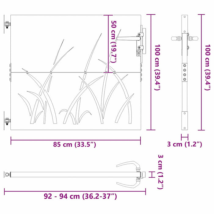 Poartă de grădină Negru 105 x 100 cm Oțel vopsit în pulbere - WALTI WALTI