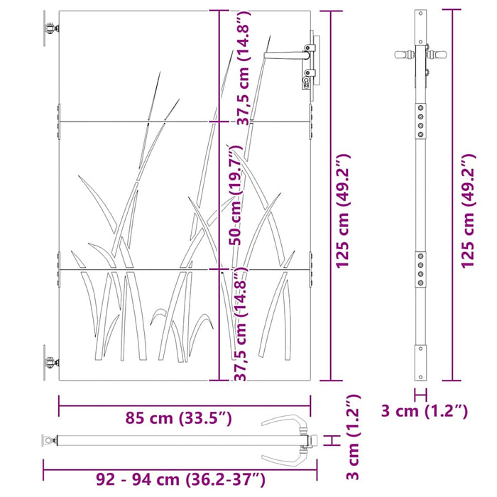 Poartă de grădină, Poartă de grădină 85x150 cm Oțel Corten Design Iarbă - WALTI WALTI