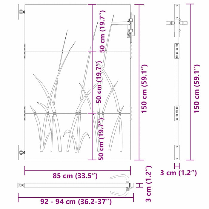 Poartă de grădină, Poartă de grădină 85x150 cm Oțel Corten Design Iarbă - WALTI WALTI