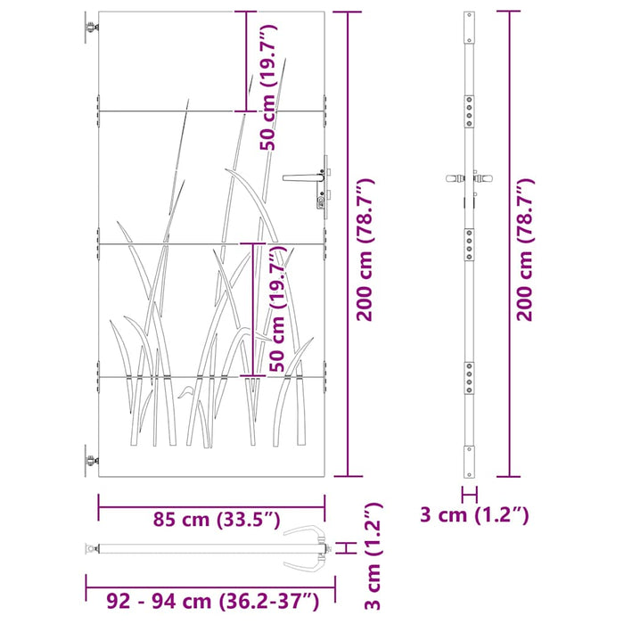 Poartă de grădină, Poartă de grădină 85x150 cm Oțel Corten Design Iarbă - WALTI WALTI