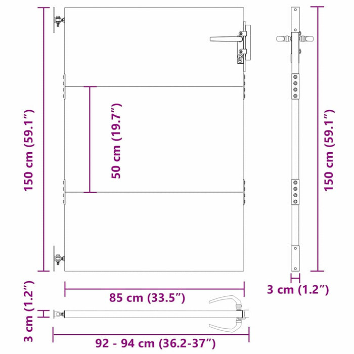 Poartă de grădină Negru 85 x 150 cm Oțel vopsit în pulbere WALTI