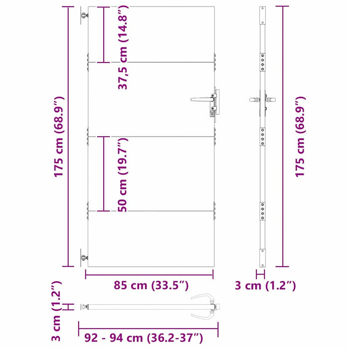 Poartă de grădină Negru 85 x 175 cm Oțel vopsit în pulbere WALTI