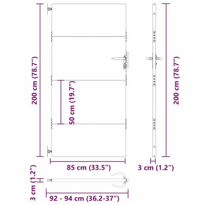Poartă de grădină Negru 85 x 200 cm Oțel vopsit în pulbere WALTI
