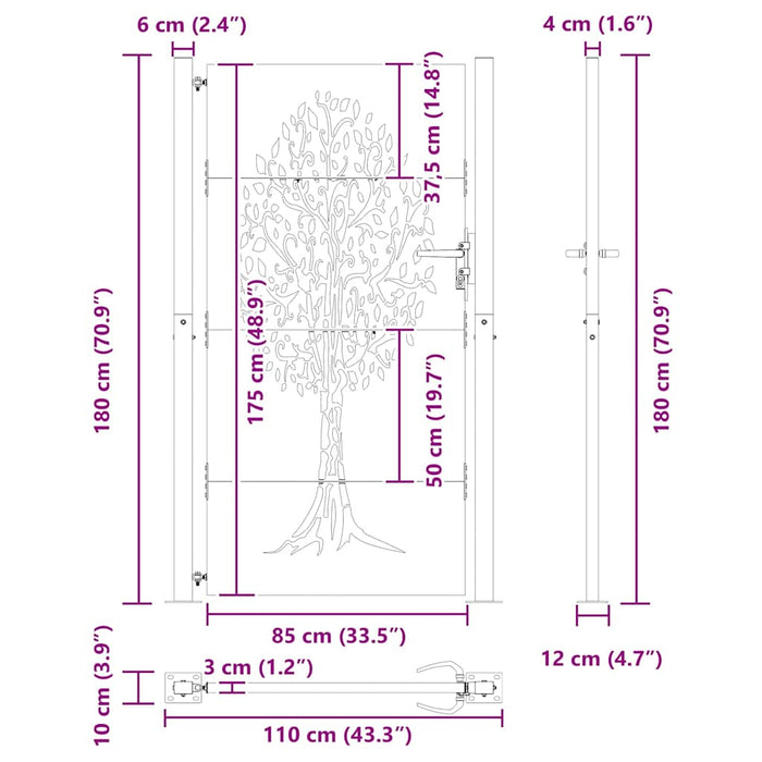 Poartă de grădină Negru 110 x 180 cm Oțel vopsit în pulbere WALTI